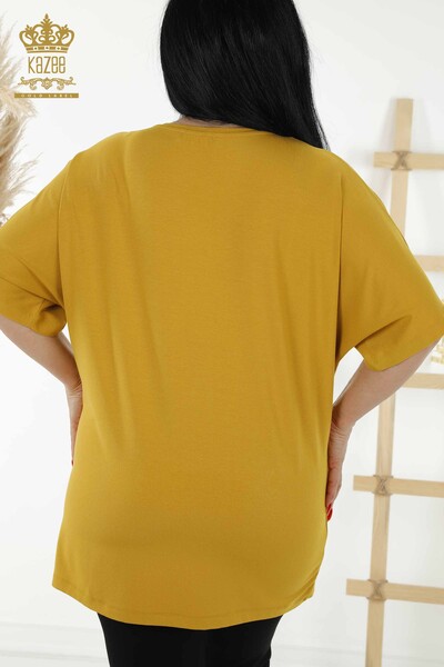 женская блузка оптом - с рисунком - с коротким рукавом - шафран - 79070 | КАZEE - Thumbnail