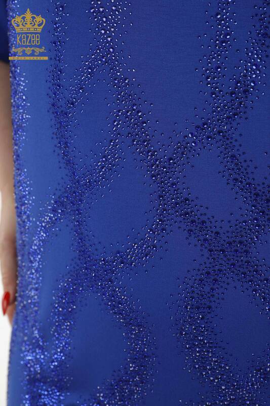 женская блузка оптом - с рисунком - с коротким рукавом - темно-синяя - 79070 | КАZEE