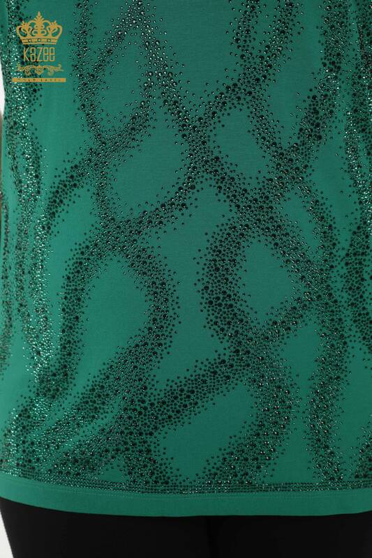 женская блузка оптом - с рисунком - с коротким рукавом - зеленая - 79070 | КАZEE