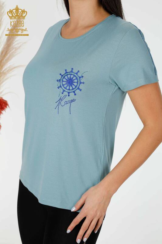 женская блузка оптом с рисунком синяя - 78925 | КАZEE