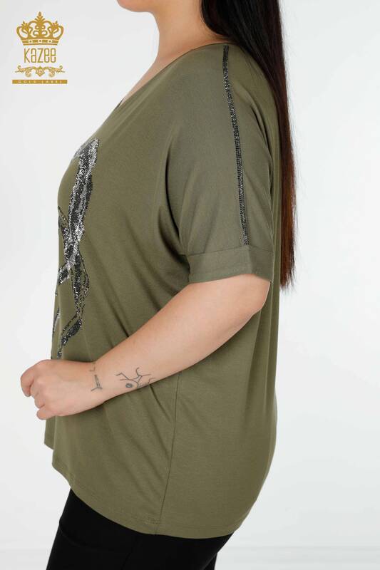 женская блузка оптом с сердечком цвета хаки - 77711 | КАZEE
