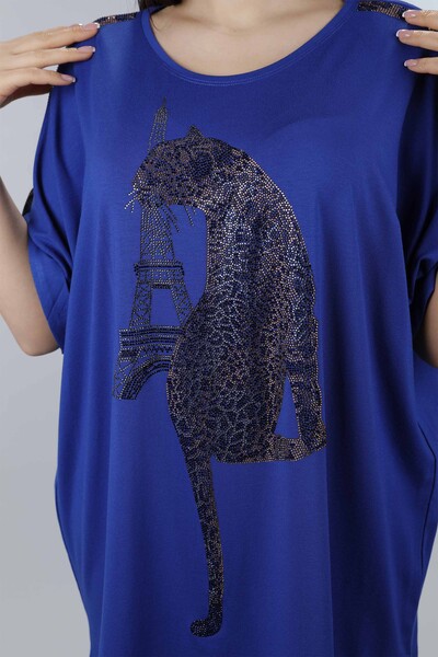 оптовая продажа женщин из чесаного хлопка с вышивкой тигра и леопарда с двойным рукавом - 77646 | КАZЕЕ - Thumbnail