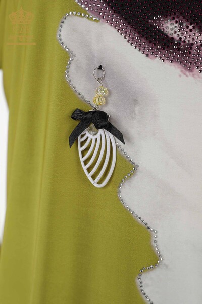 Женская блузка оптом - цифровая печать - Фисташковый зеленый - 77755 | KAZEE - Thumbnail