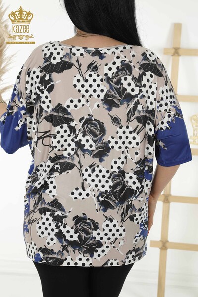 Женская блузка оптом - цифровая печать - норка - 12056 | KAZEE - Thumbnail