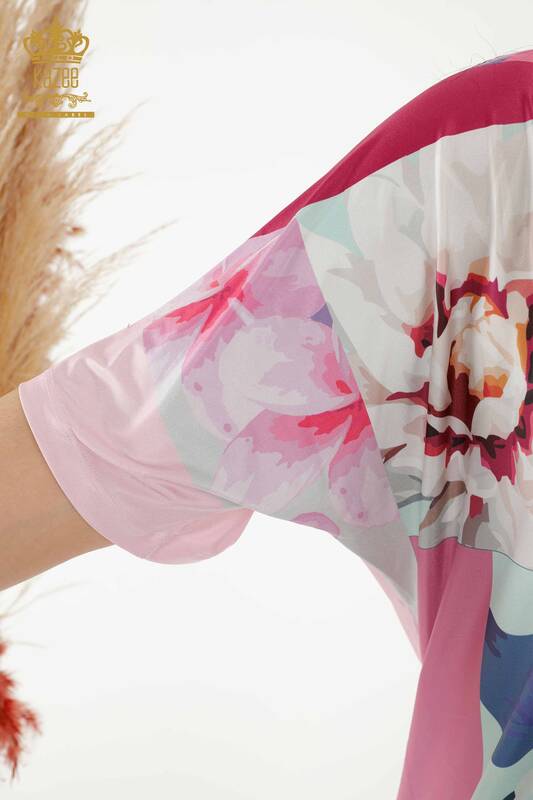 женская блузка оптом - цифровая печать - розовая - 77895 | КАZEE