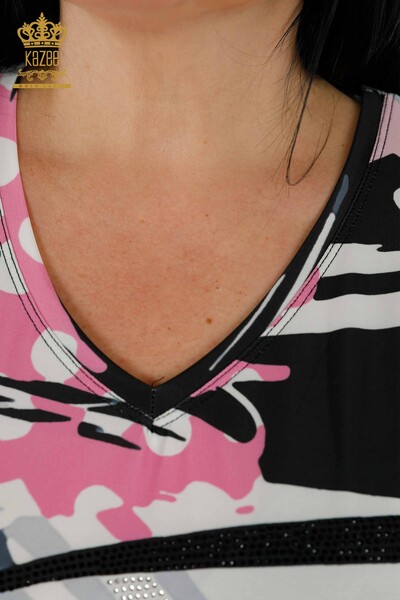 женская блузка оптом - цифровая печать - серый - 77899 | КАZEE - Thumbnail
