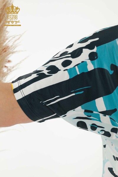 женская блузка оптом - цифровая печать - голубой - 77899 | КАZEE - Thumbnail