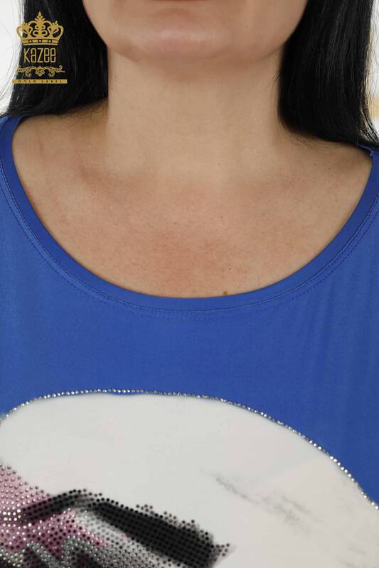 Женская блузка оптом - цифровая печать - темно-синий - 77755 | KAZEE