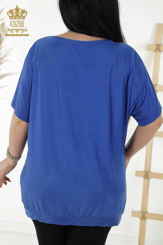Женская блузка оптом - цифровая печать - темно-синий - 77755 | KAZEE