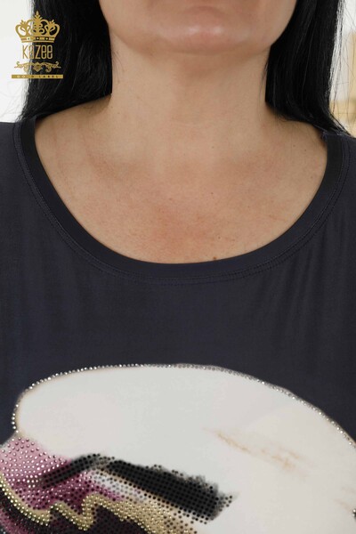 женская блузка оптом - цифровая печать - темно-синий - 77755 | КАZEE - Thumbnail