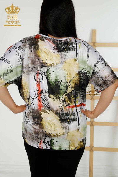 женская блузка оптом - цифровая печать - зеленый - 12036 | КАZEE - Thumbnail