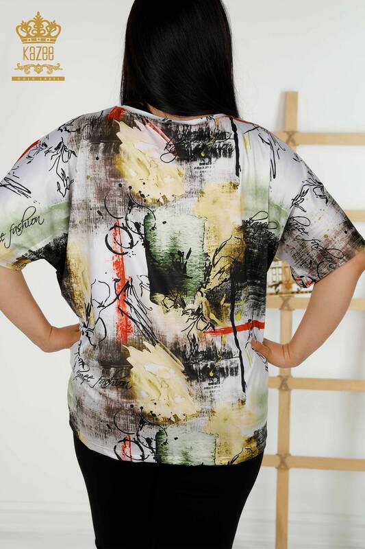 женская блузка оптом - цифровая печать - зеленый - 12036 | КАZEE