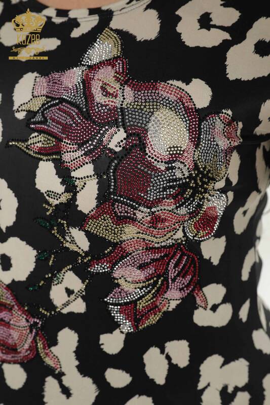 женская блузка оптом - цифровая печать - черный бежевый - 77770 | КАZEE