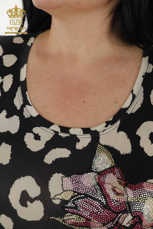 женская блузка оптом - цифровая печать - черный бежевый - 77770 | КАZEE