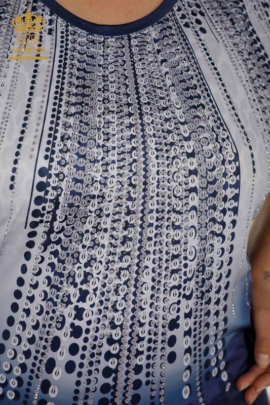 Женская блузка оптом с цифровой печатью темно-синего цвета - 77804 | КАZЕЕ
