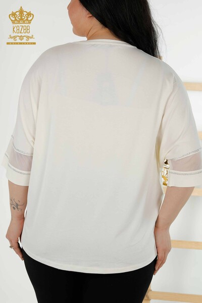 Женская блузка оптом с цветочным узором цвета экрю - 79059 | КАZЕЕ - Thumbnail