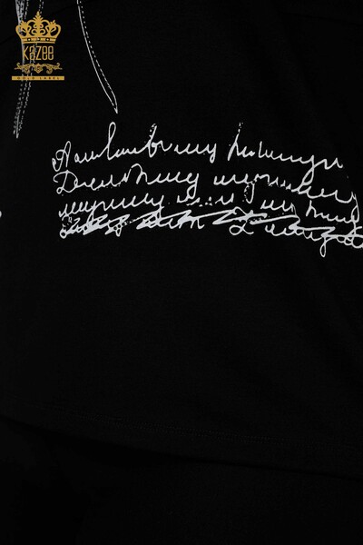 Женская блузка оптом с цветочным узором черного цвета - 79059 | КАZЕЕ - Thumbnail