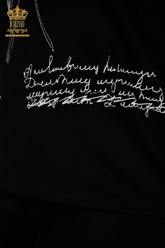 Женская блузка оптом с цветочным узором черного цвета - 79059 | КАZЕЕ