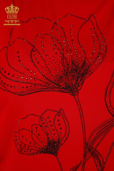 Женская блузка оптом с цветочным узором красного цвета - 79059 | КАZЕЕ - Thumbnail
