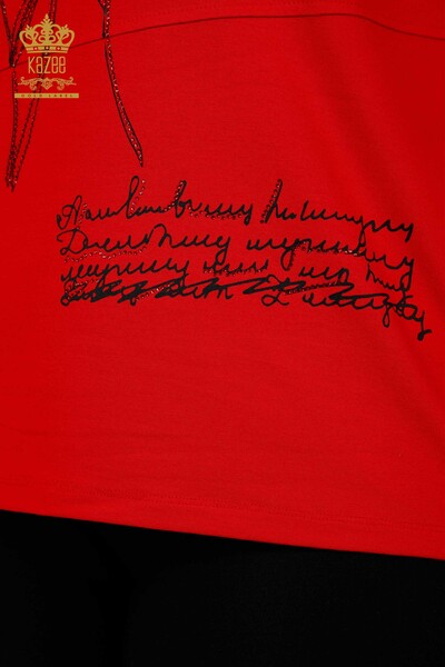 Женская блузка оптом с цветочным узором красного цвета - 79059 | КАZЕЕ - Thumbnail