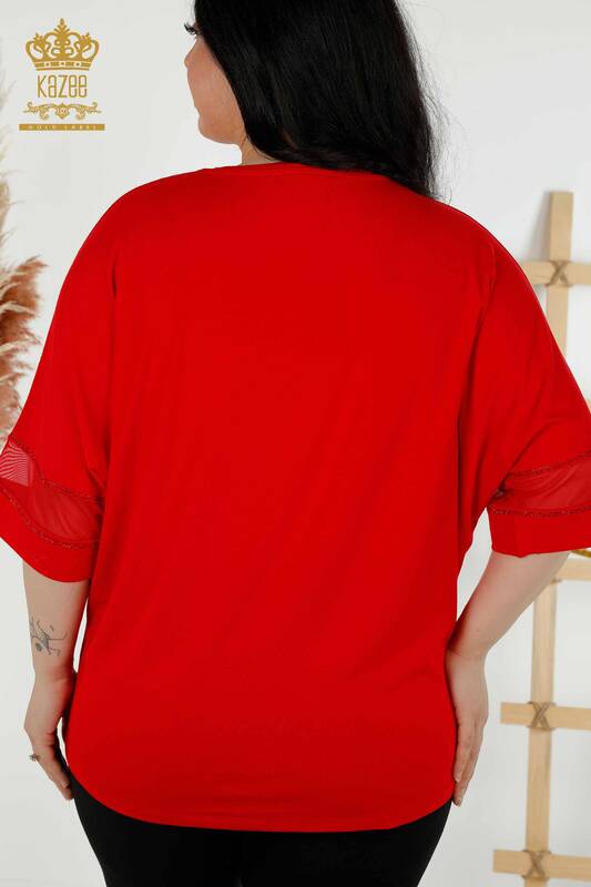 Женская блузка оптом с цветочным узором красного цвета - 79059 | КАZЕЕ