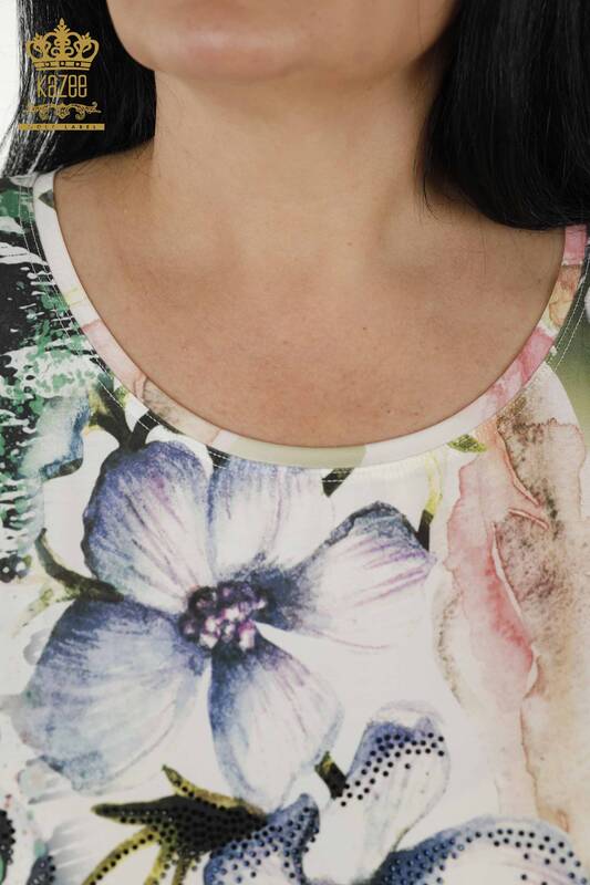 Женская блузка оптом - Цветочный узор норка - 12050 | KAZEE