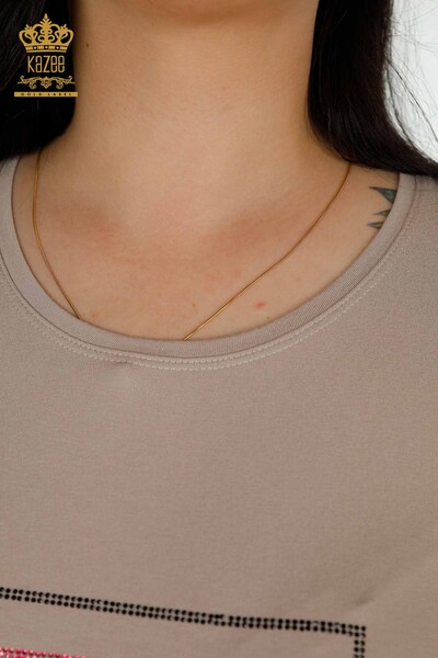 женская блузка оптом - цветочный узор - норка - 79042 | КАZEE - Thumbnail