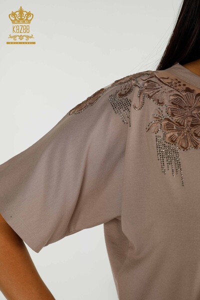 женская блузка оптом - цветочный узор - норка - 79081 | КАZEE - Thumbnail