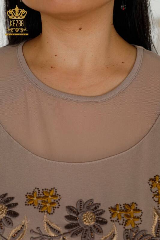 женская блузка оптом - цветочный узор - норка - 79137 | КАZEE