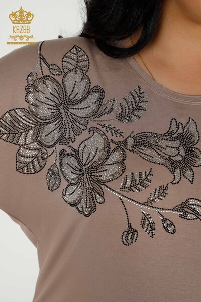 женская блузка оптом - цветочный узор - норка - 79307 | КАZEE - Thumbnail