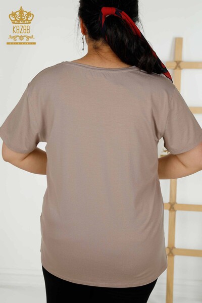 Женская блузка оптом - Цветочный узор - Норка - 79369 | КАZEE - Thumbnail