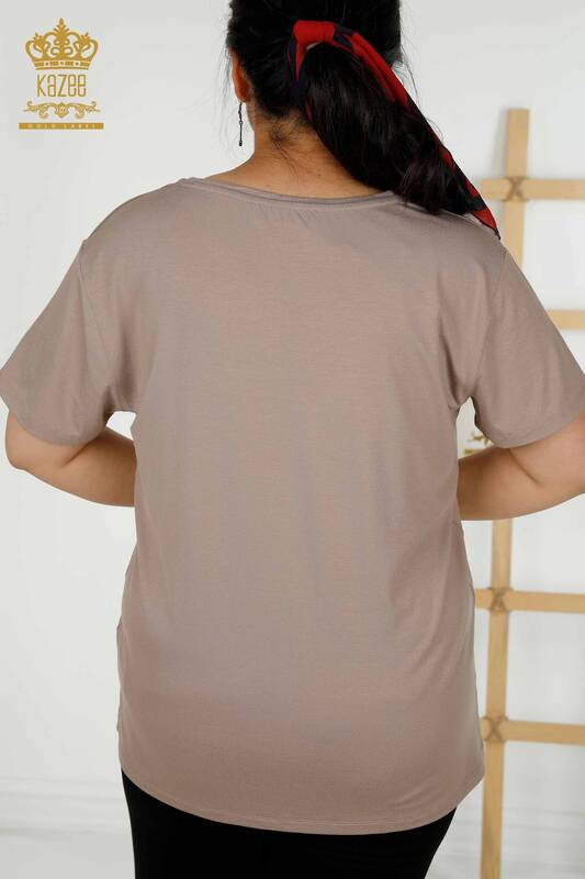 Женская блузка оптом - Цветочный узор - Норка - 79369 | КАZEE