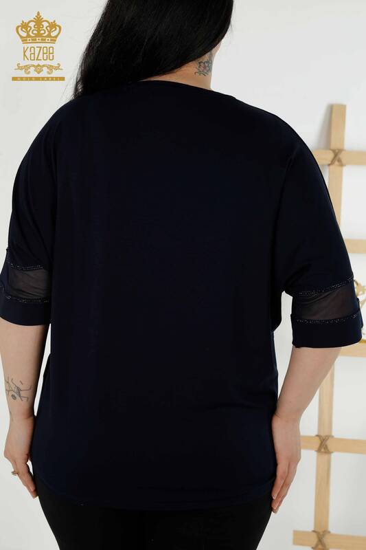 женская блузка оптом - цветочный узор - темно-синий - 79059 | КАZEE