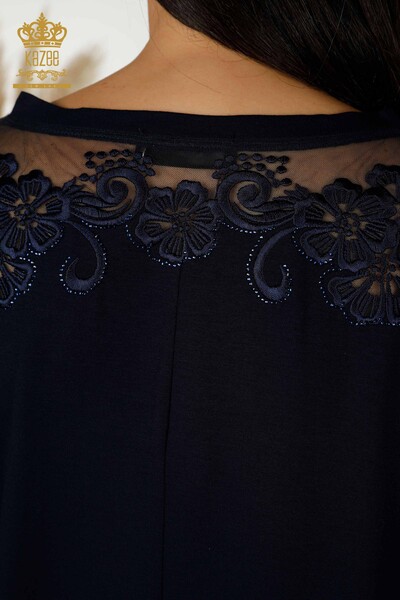 женская блузка оптом - цветочный узор - темно-синий - 79081 | КАZEE - Thumbnail
