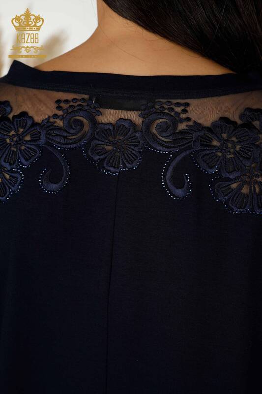 женская блузка оптом - цветочный узор - темно-синий - 79081 | КАZEE