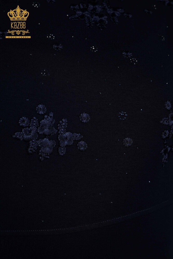женская блузка оптом - цветочный узор - темно-синий - 79087 | КАZEE - 3