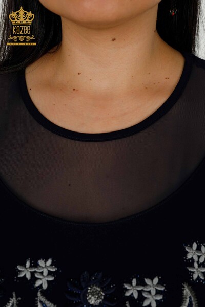 женская блузка оптом - цветочный узор - темно-синий - 79137 | КАZEE - 5