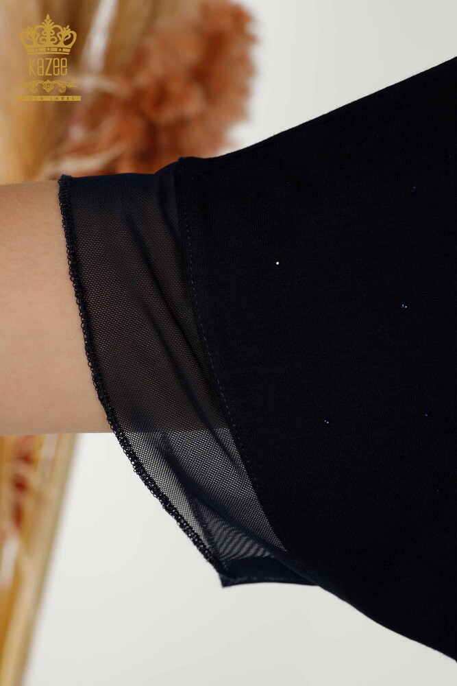 женская блузка оптом - цветочный узор - темно-синий - 79137 | КАZEE - 8