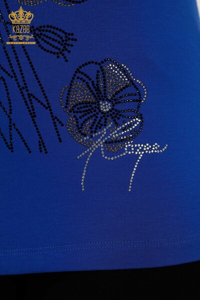 женская блузка оптом - цветочный узор - темно-синий - 79290 | КАZEE - Thumbnail