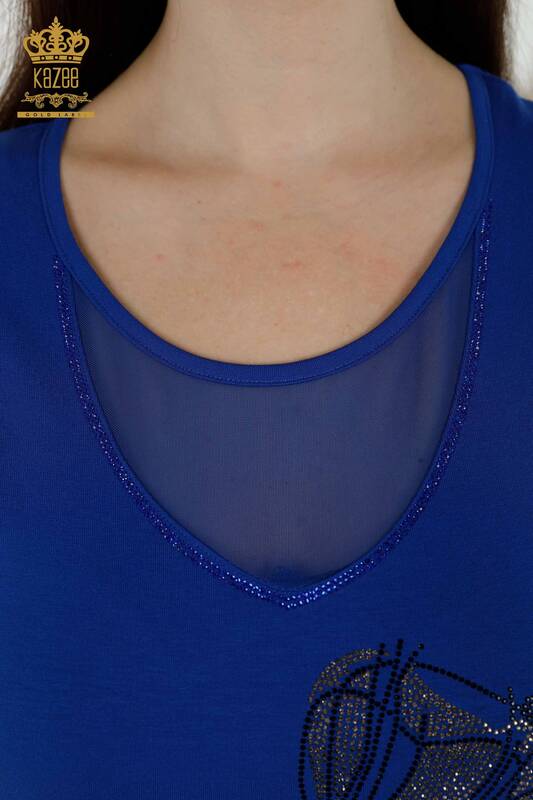 женская блузка оптом - цветочный узор - темно-синий - 79290 | КАZEE