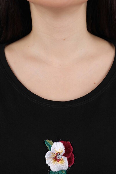 оптом женские чесаные хлопчатобумажные вышитые с цветочным узором - 77902 | КАZЕЕ - Thumbnail