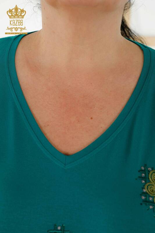 женская блузка оптом - цветочный узор - зеленый - 78879 | КАZEE