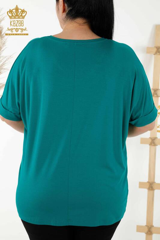 женская блузка оптом - цветочный узор - зеленый - 78879 | КАZEE