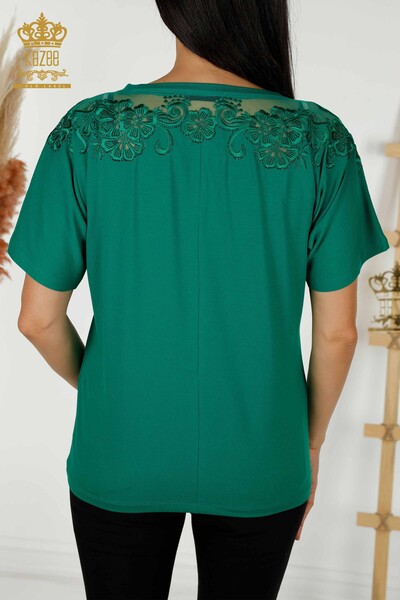 женская блузка оптом - цветочный узор - зеленый - 79081 | КАZEE - Thumbnail