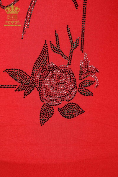 Женская блузка оптом - Цветочный узор - Цветок граната - 79042 | КАZEE - Thumbnail