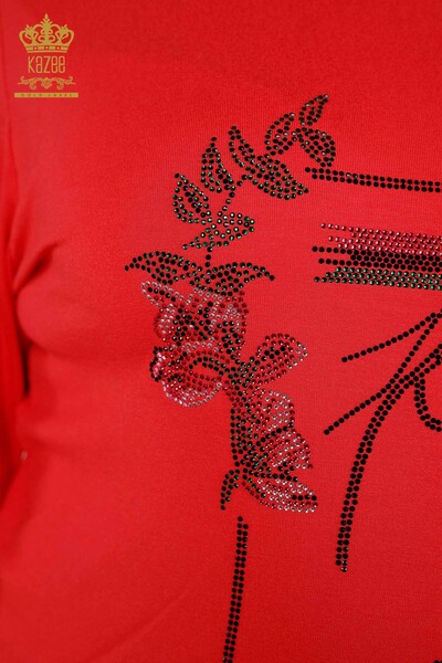 Женская блузка оптом - Цветочный узор - Цветок граната - 79042 | КАZEE - Thumbnail