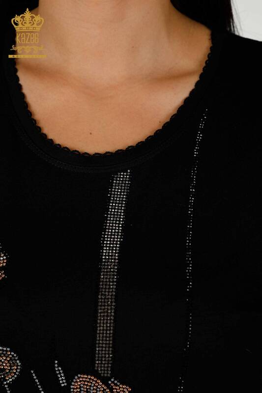 Женская блузка оптом с цветочным узором черного цвета - 79306 | КАZЕЕ