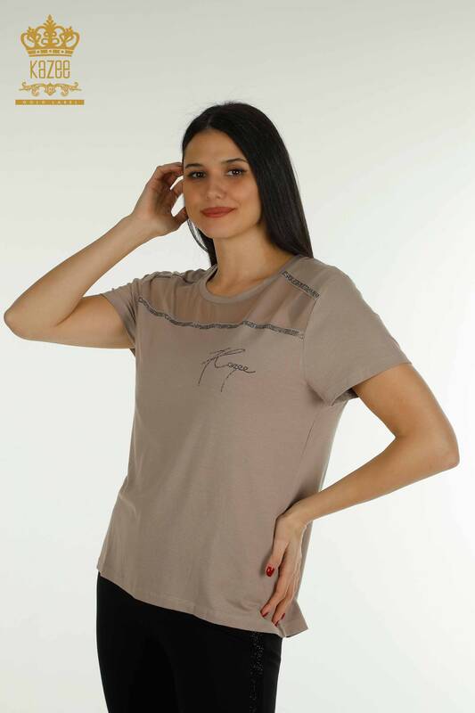 Женская блузка оптом - Детальный тюль - Норка - 78996 | КАZEE