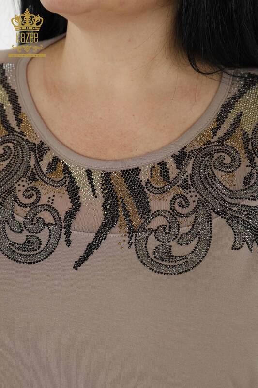 Женская блузка оптом - Детальный тюль - Норка - 79085 | КАZEE