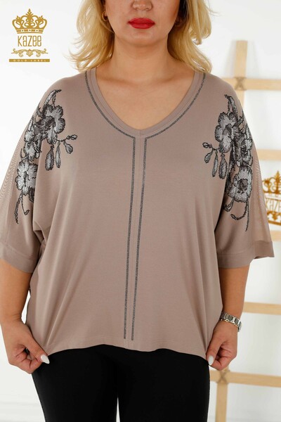 Женская блузка оптом - Детальный тюль - Норка - 79096 | КАZEE - Thumbnail